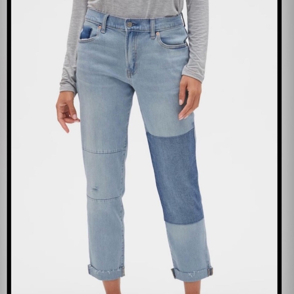 Gap Girlfriend Straight Leg Mid Rise Patchwork Jeans